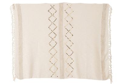 Plaid Diamonds+Fringes Cotton/Sequin White/Gold
