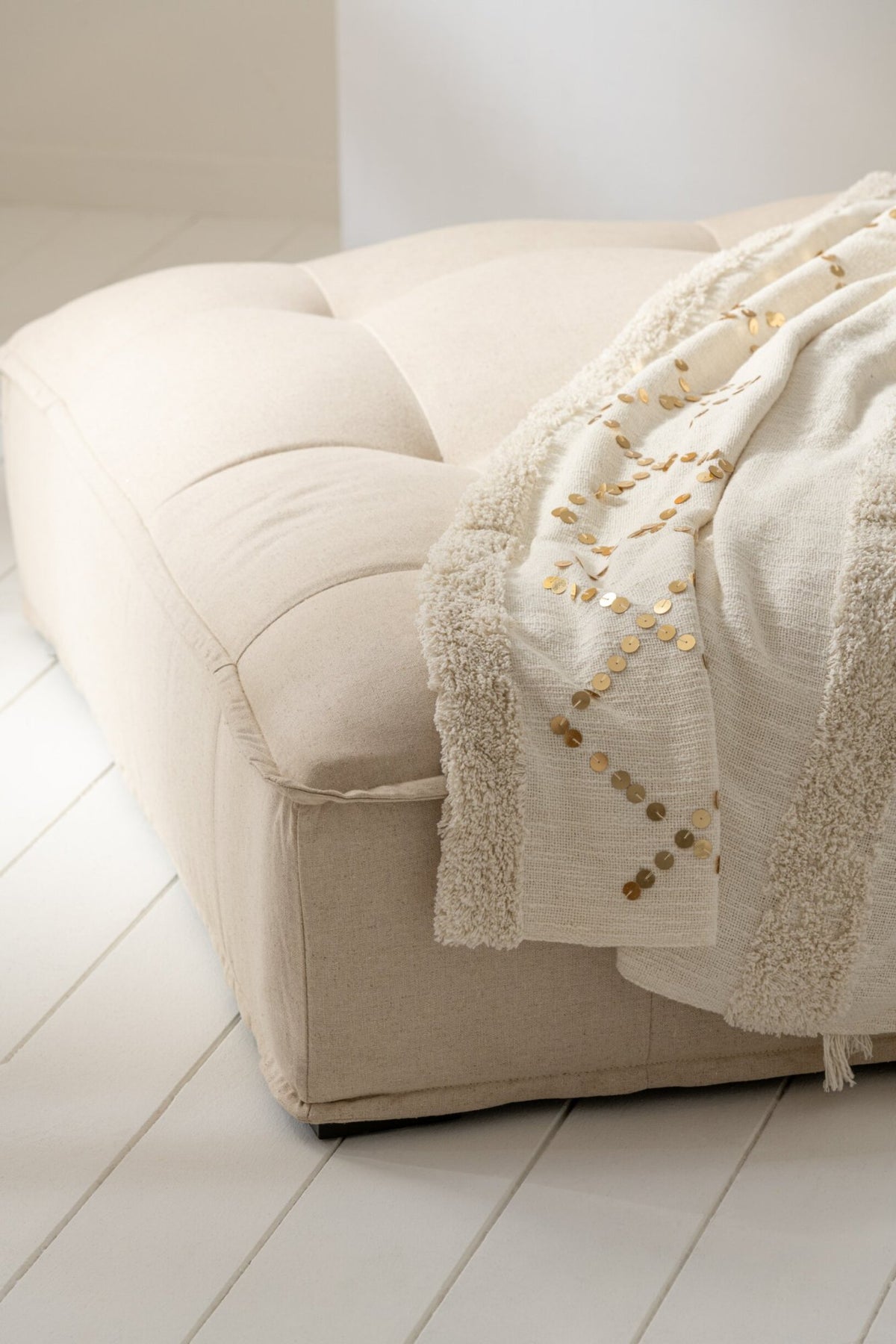 Plaid Diamonds+Fringes Cotton/Sequin White/Gold