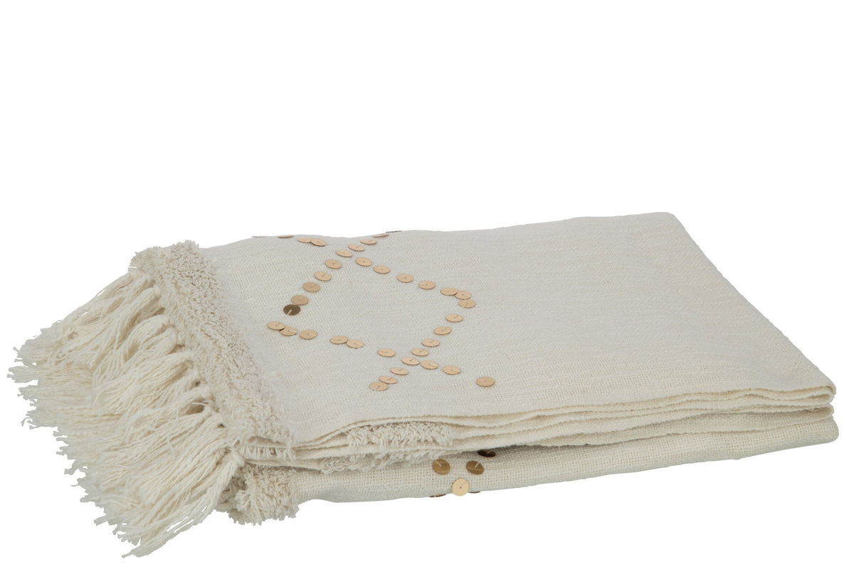 Plaid Diamonds+Fringes Cotton/Sequin White/Gold