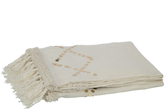 Plaid Diamonds+Fringes Cotton/Sequin White/Gold