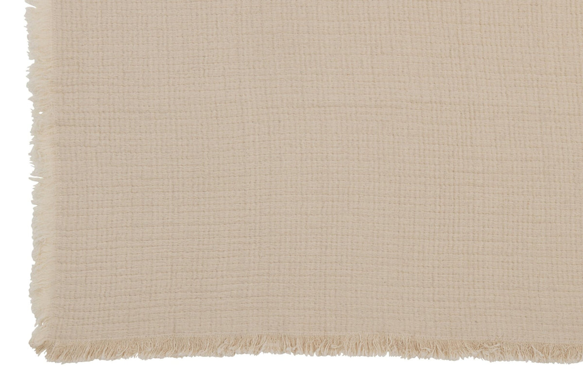 Plaid Fringes Cotton Muslin Light Beige