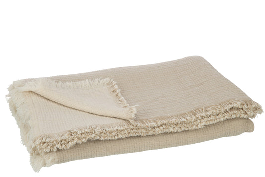 Plaid Fringes Cotton Muslin Dark Beige