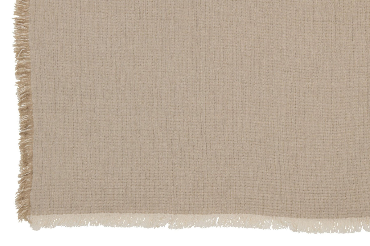 Plaid Fringes Cotton Muslin Dark Beige
