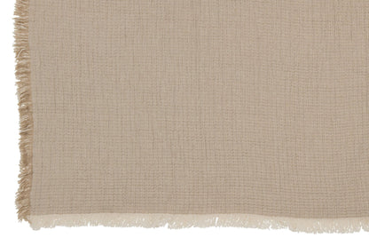Plaid Fringes Cotton Muslin Dark Beige