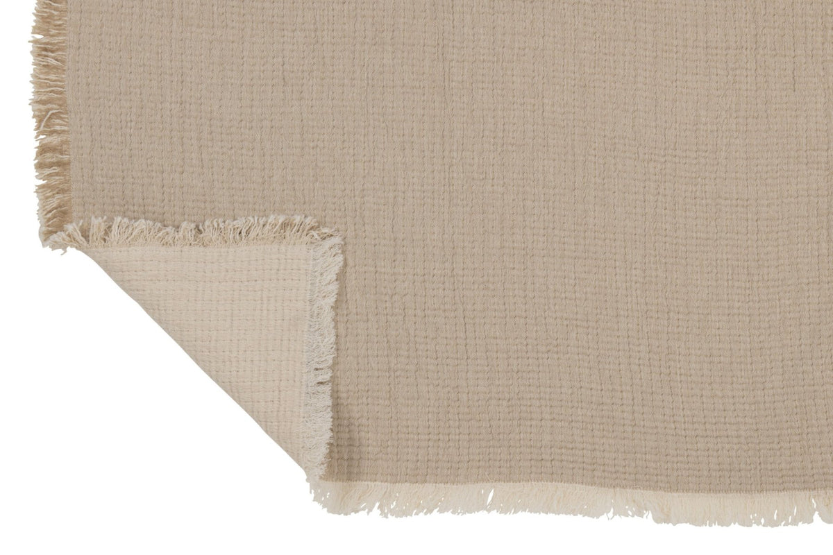 Plaid Fringes Cotton Muslin Dark Beige