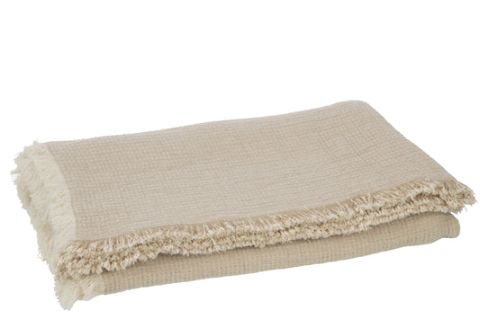 Plaid Fringes Cotton Muslin Dark Beige