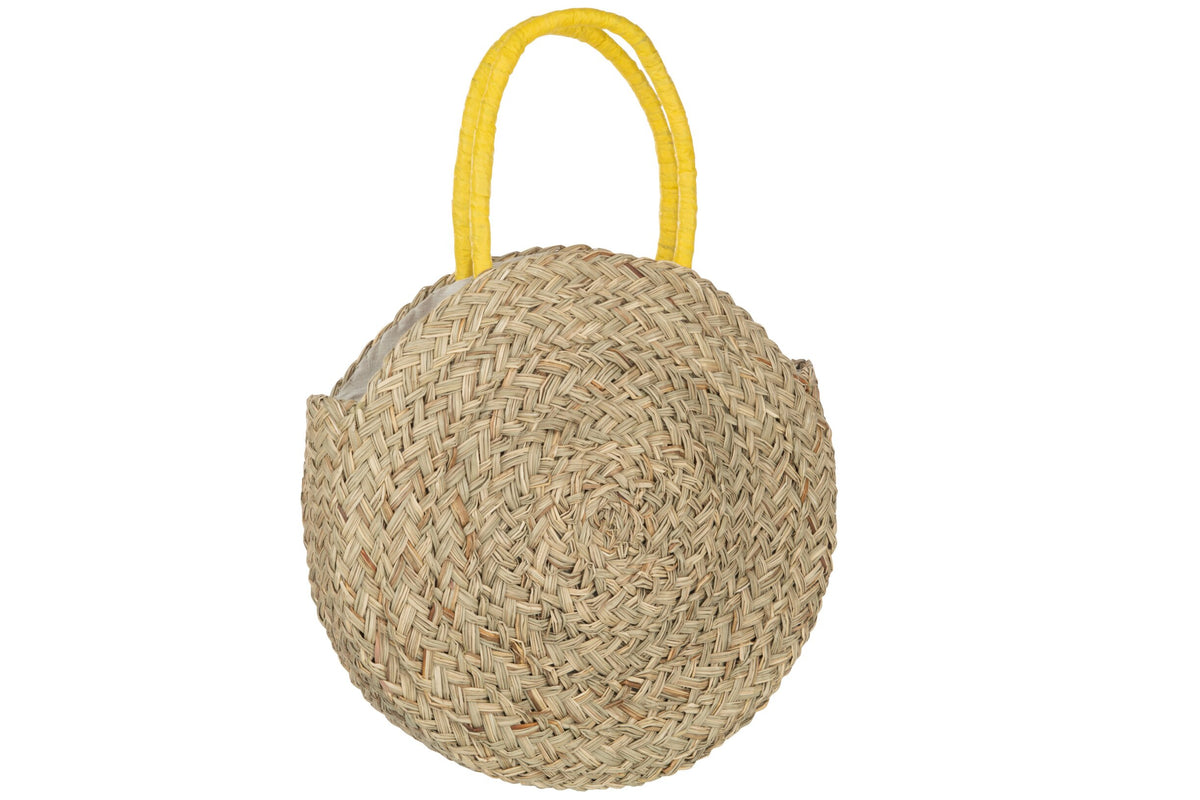 Strandtas rond bloem zeegras naturel/geel