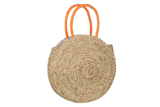 Strandtas rond bloem zeegras naturel/oranje