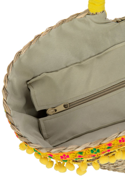 Strandtas bloemen met lang franjes zeegras mix assortiment van 3