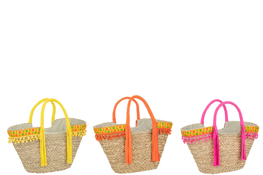 Strandtas bloemen met lang franjes zeegras mix assortiment van 3