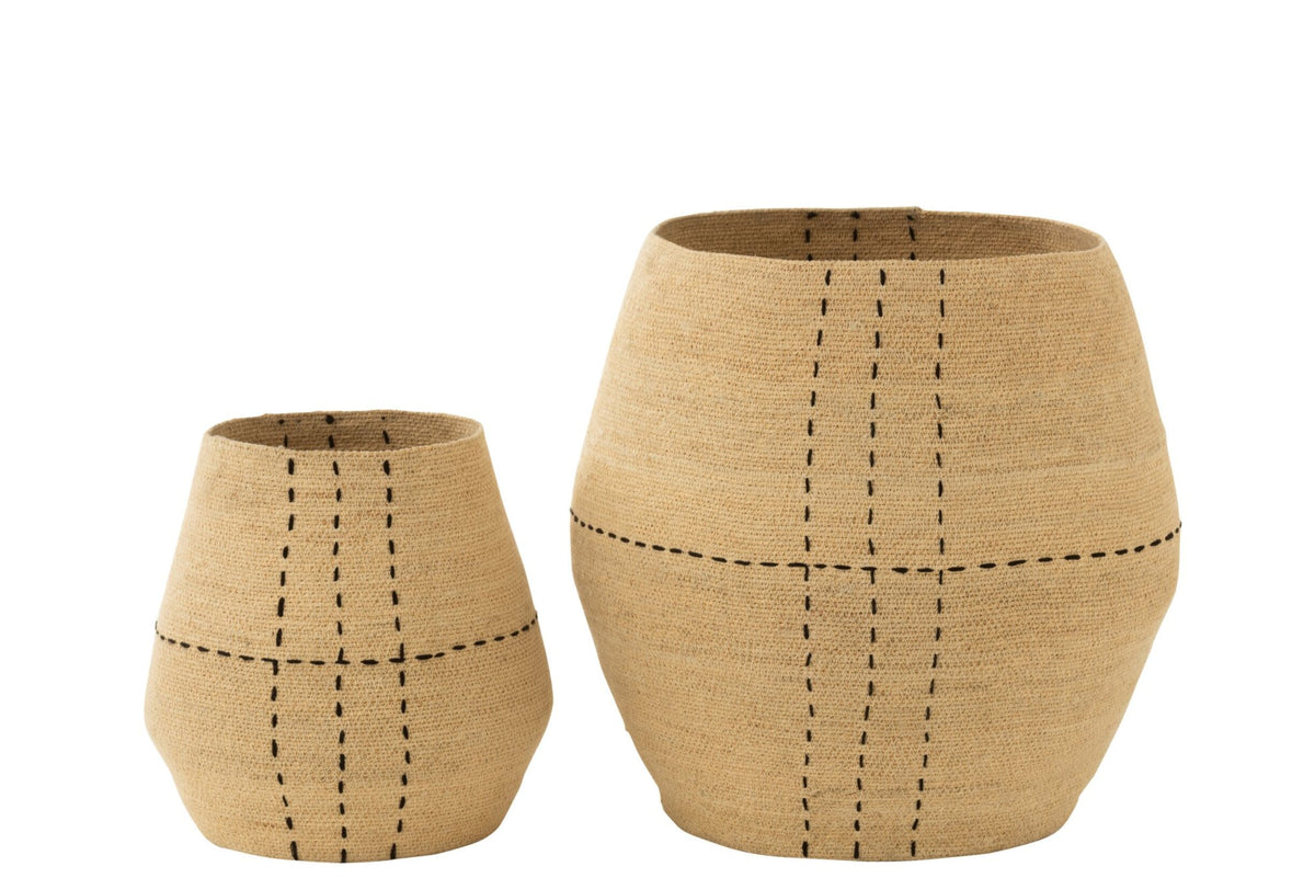 Set van 2 mand gestippeld lijnen zeegras naturel/zwart
