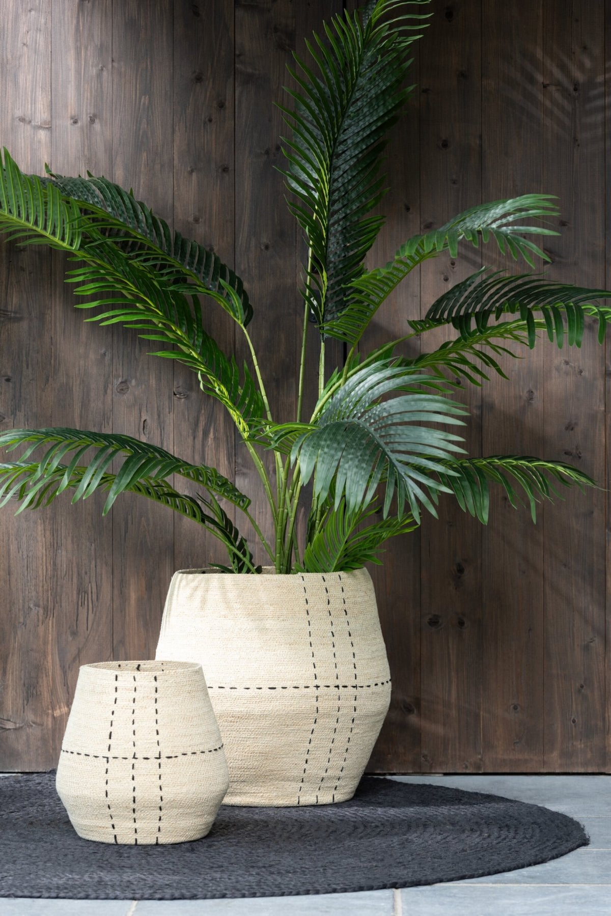 Set van 2 mand gestippeld lijnen zeegras naturel/zwart