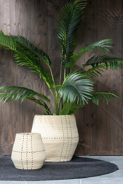 Set van 2 mand gestippeld lijnen zeegras naturel/zwart