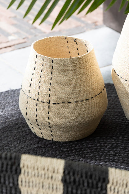 Set van 2 mand gestippeld lijnen zeegras naturel/zwart