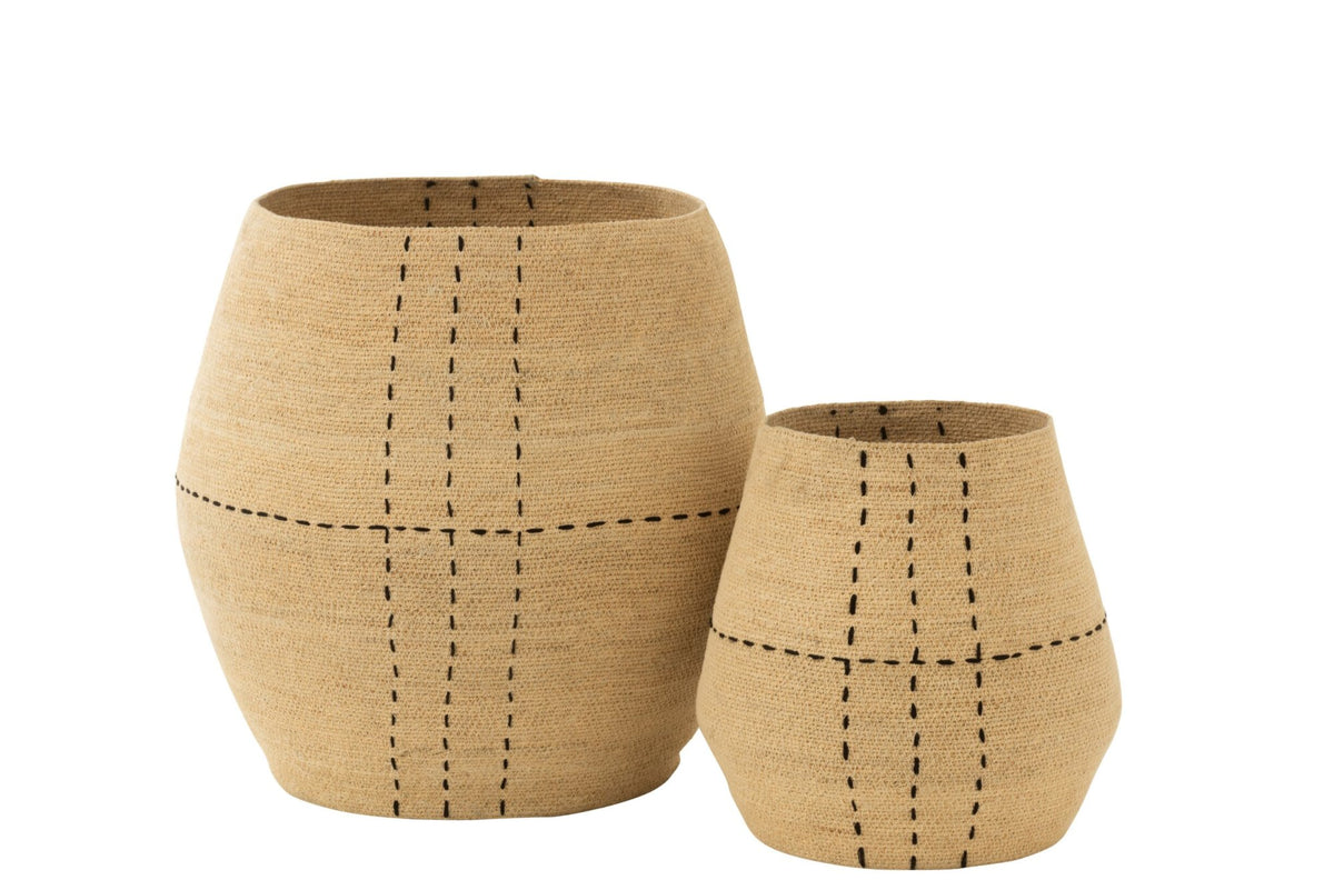 Set van 2 mand gestippeld lijnen zeegras naturel/zwart