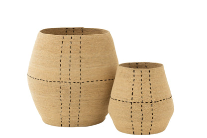 Set van 2 mand gestippeld lijnen zeegras naturel/zwart