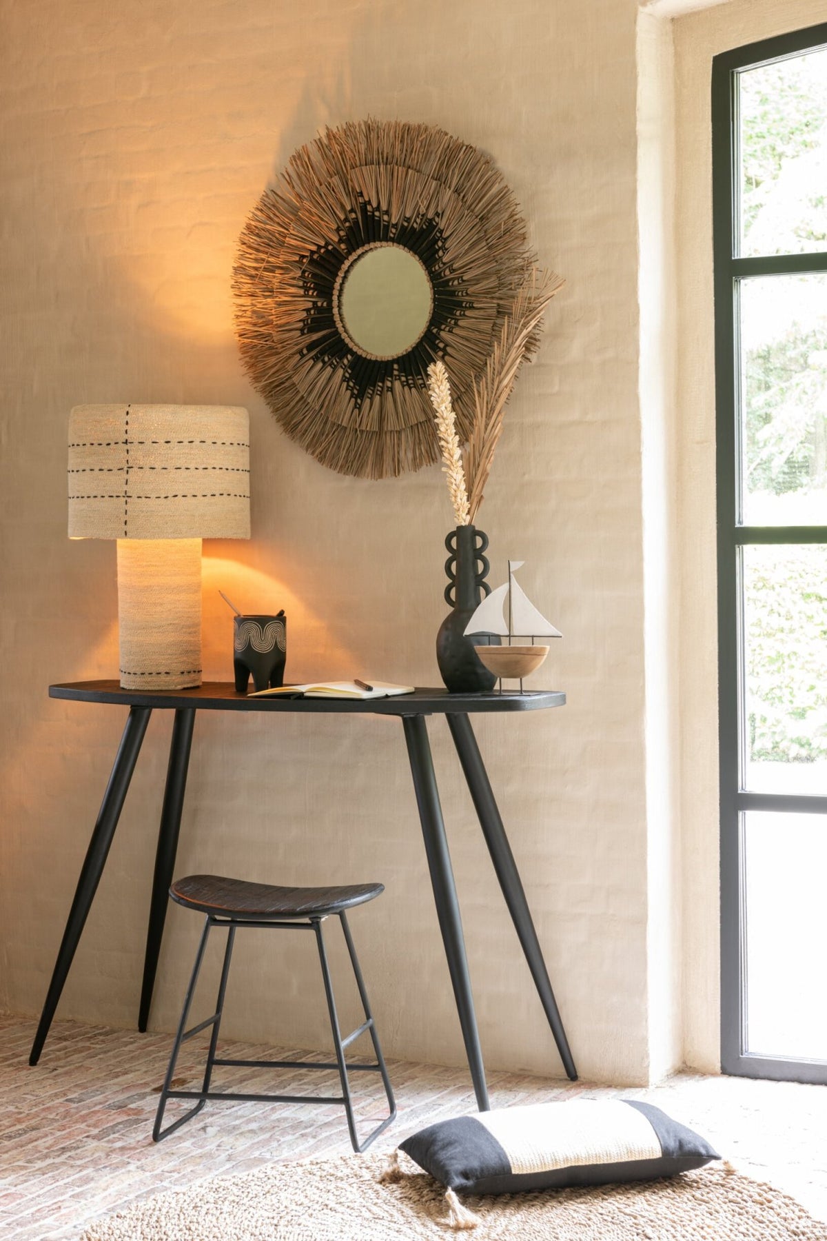 Table lamp dotted lines seagrass natural/black