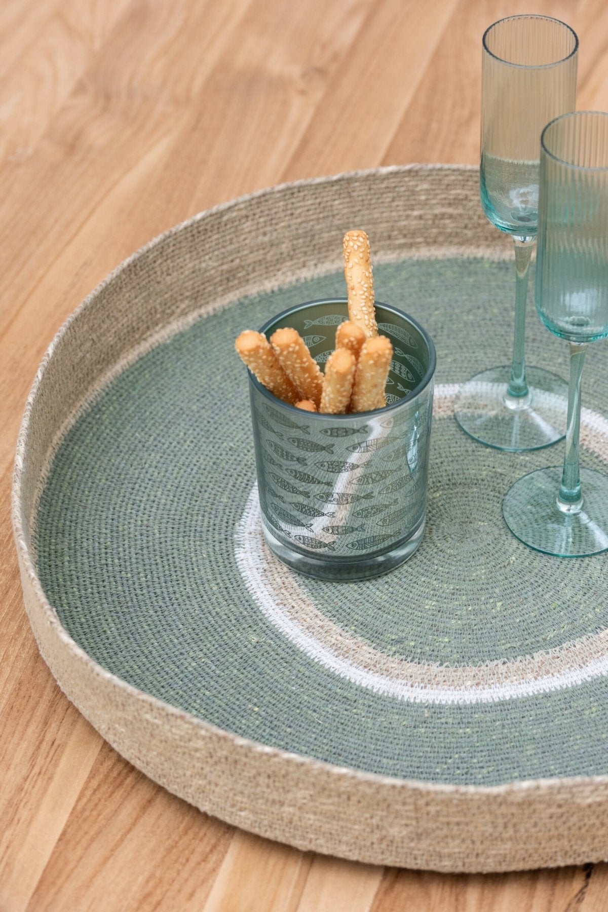 Tray Round+Circles Seagrass Green/Natural