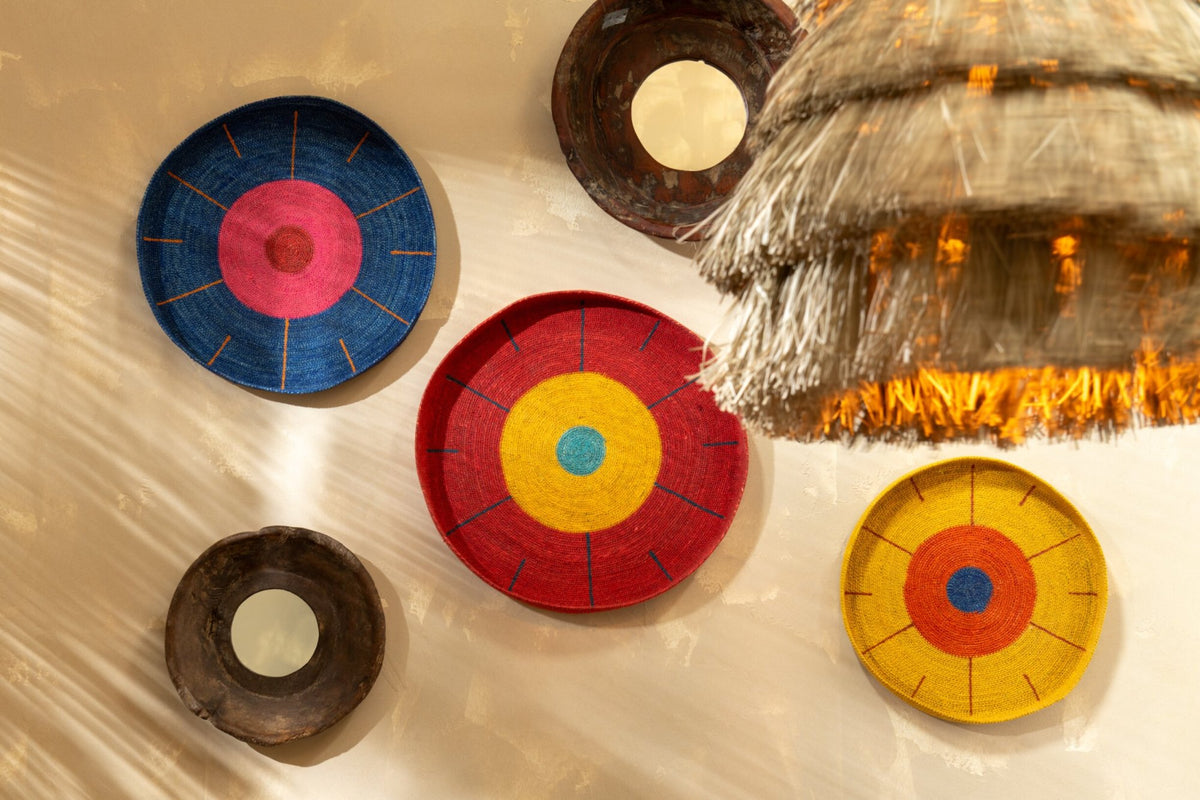 Set Of 3 Tray Wall Decoration Circles+Lines Seagrass Mix