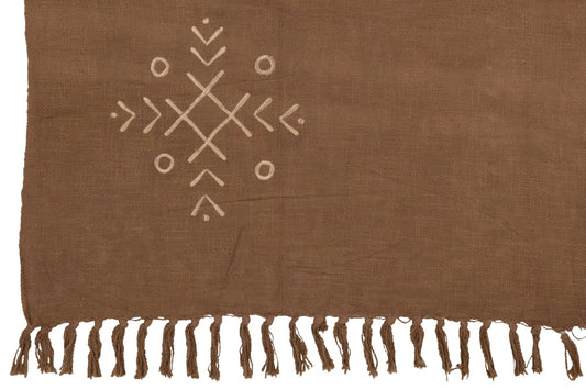 Plaid Ethnic Patterns+Fringes Cotton Brown