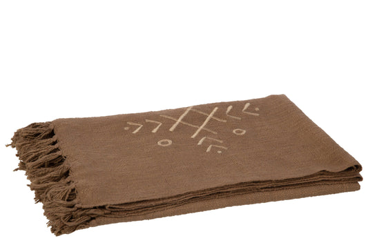 Plaid Ethnic Patterns+Fringes Cotton Brown