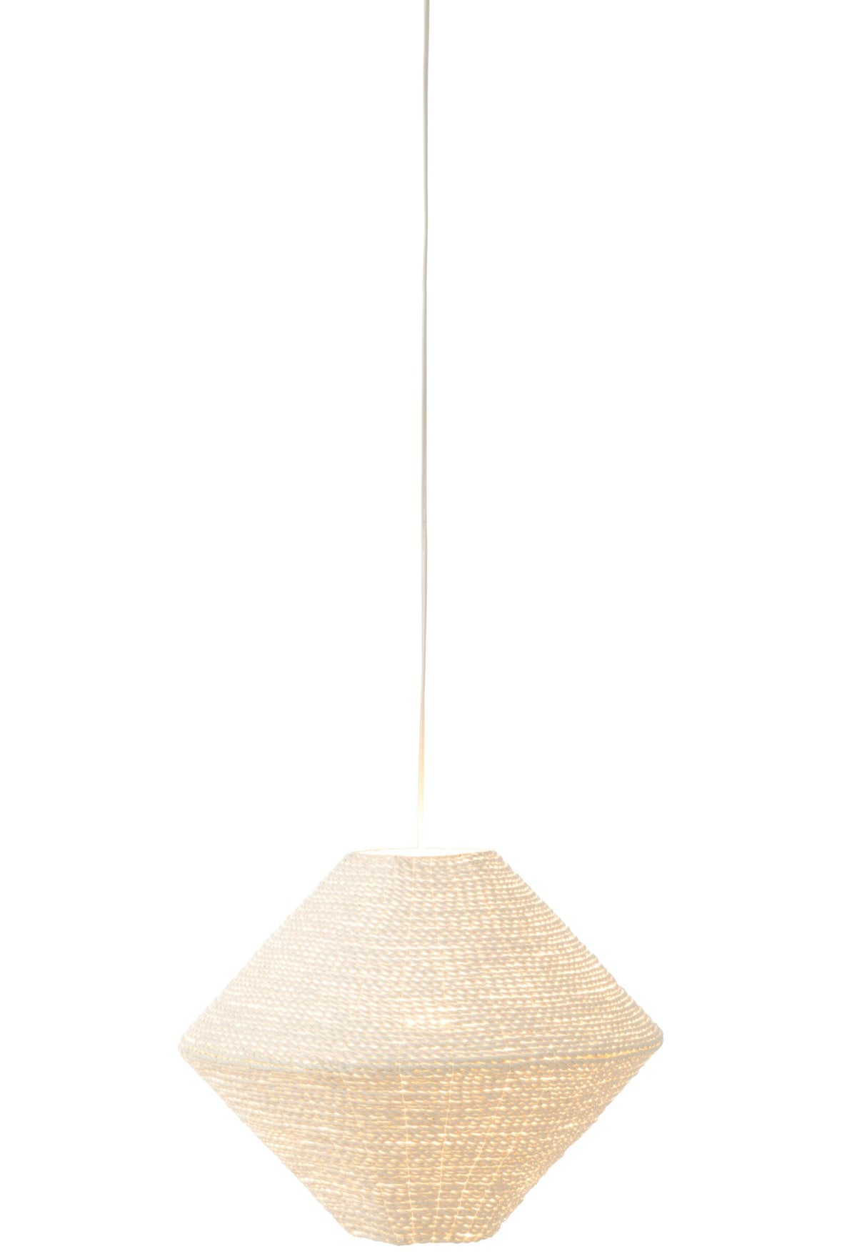 Large white UFO-shaped raffia pendant lamp