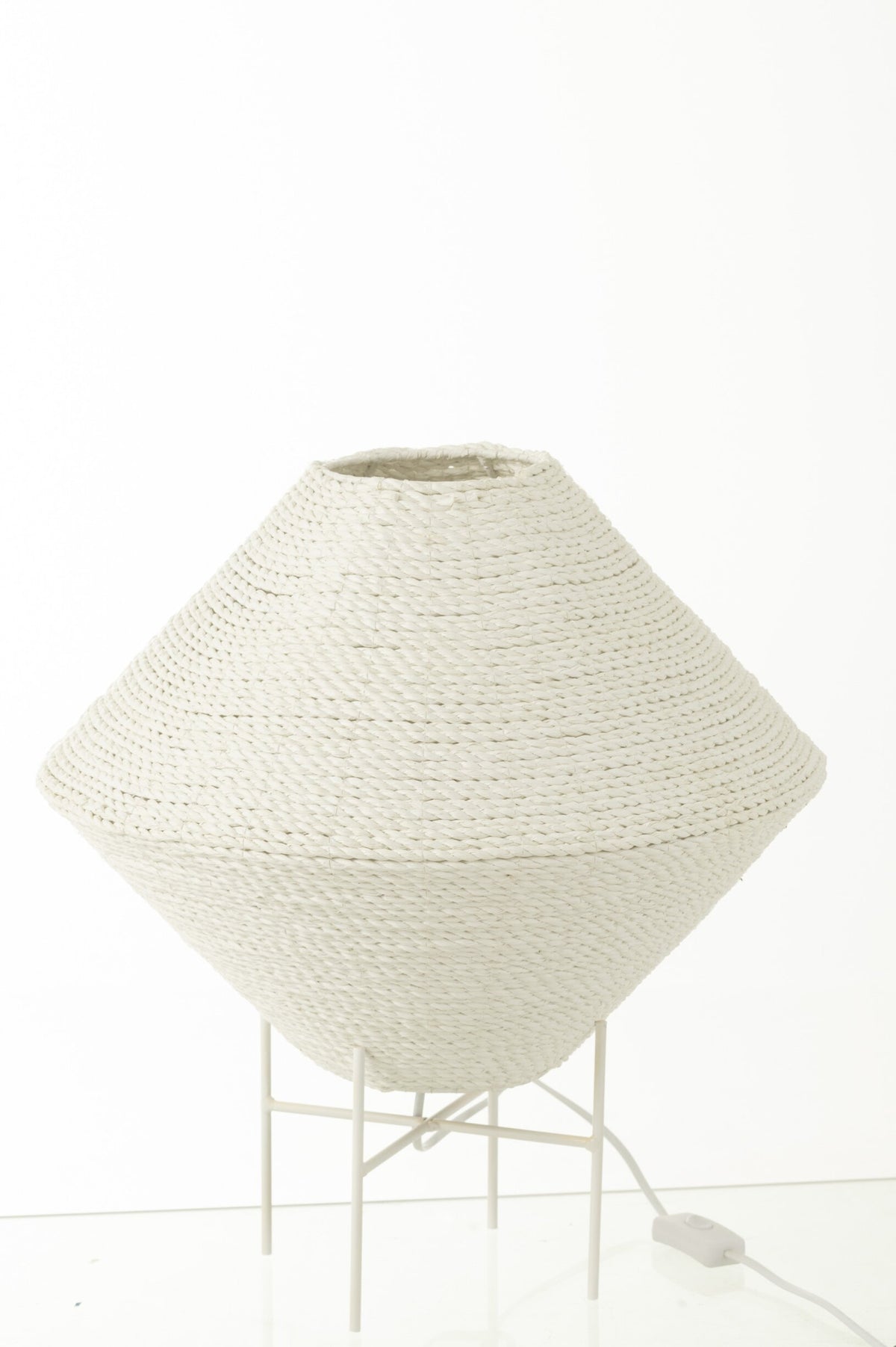 Large white UFO-shaped raffia pendant lamp
