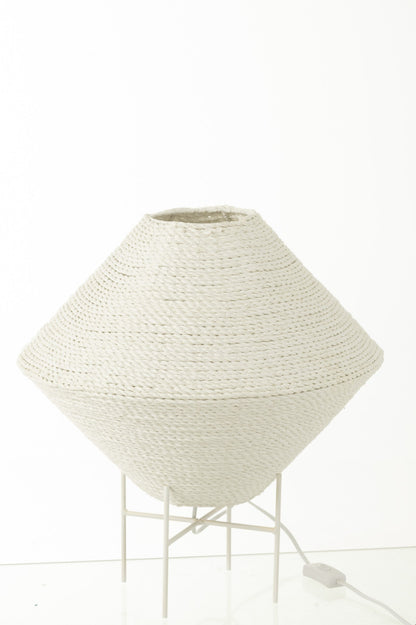 Large white UFO-shaped raffia pendant lamp