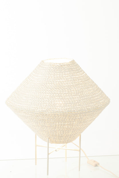 Large white UFO-shaped raffia pendant lamp