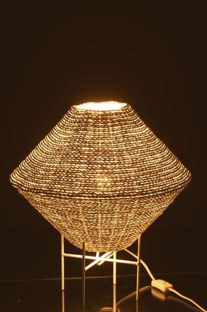 Large white UFO-shaped raffia pendant lamp