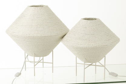 Large white UFO-shaped raffia pendant lamp