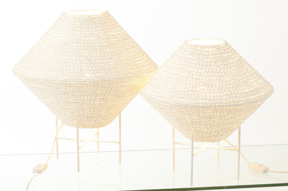 Large white UFO-shaped raffia pendant lamp