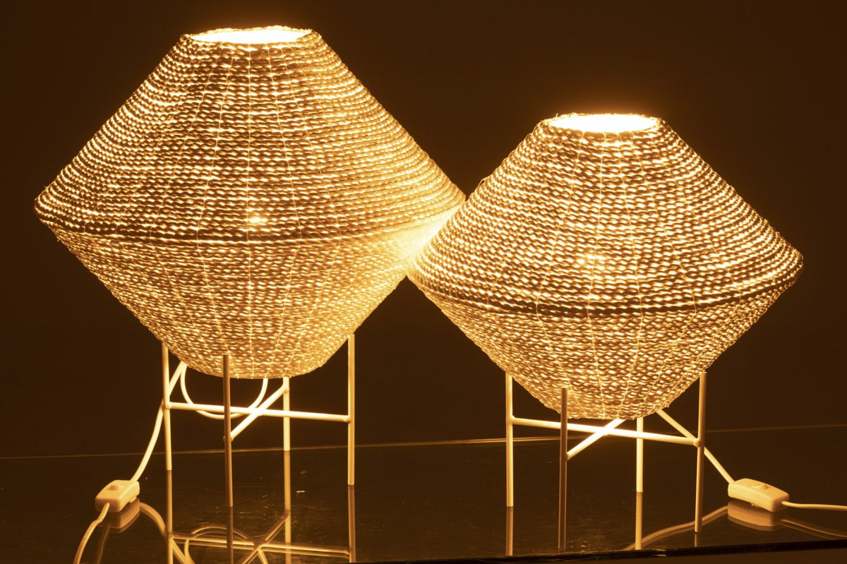 Large white UFO-shaped raffia pendant lamp