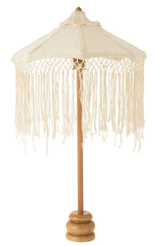 Parasol op voet lang franjes hout/tumanggal wit