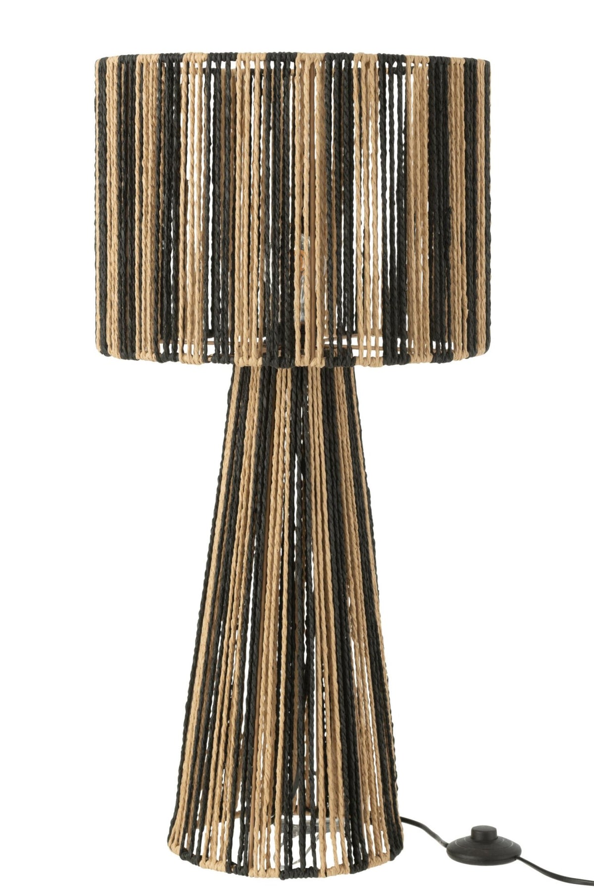 Table lamp striped cords metal/paper black/natural