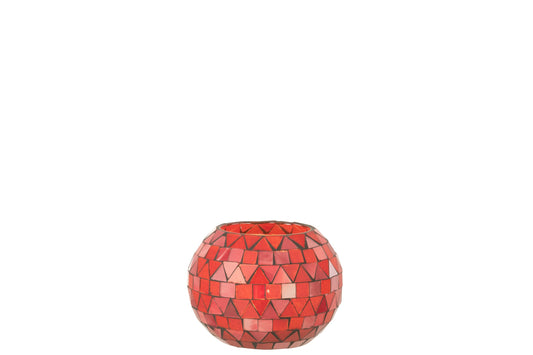 Teelicht Houder Mozaiek Driehoek Glas Rood/Roze Small