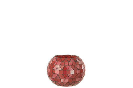 Teelicht Houder Mozaiek Driehoek Glas Rood/Roze Small