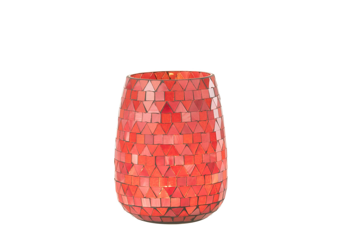 Windlicht Mozaiek Driehoek Glas Rood/Roze Medium