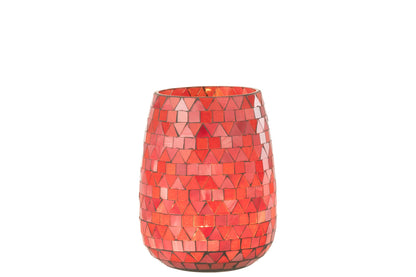 Windlicht Mozaiek Driehoek Glas Rood/Roze Medium