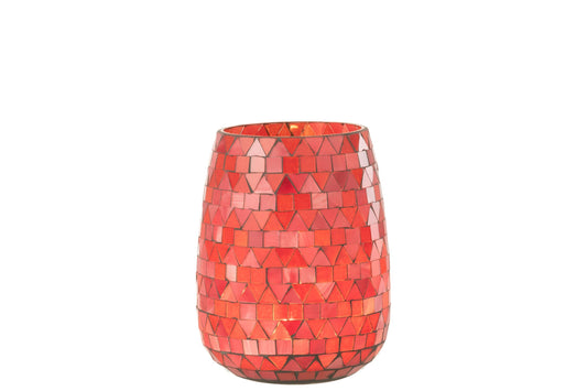 Windlicht Mozaiek Driehoek Glas Rood/Roze Medium