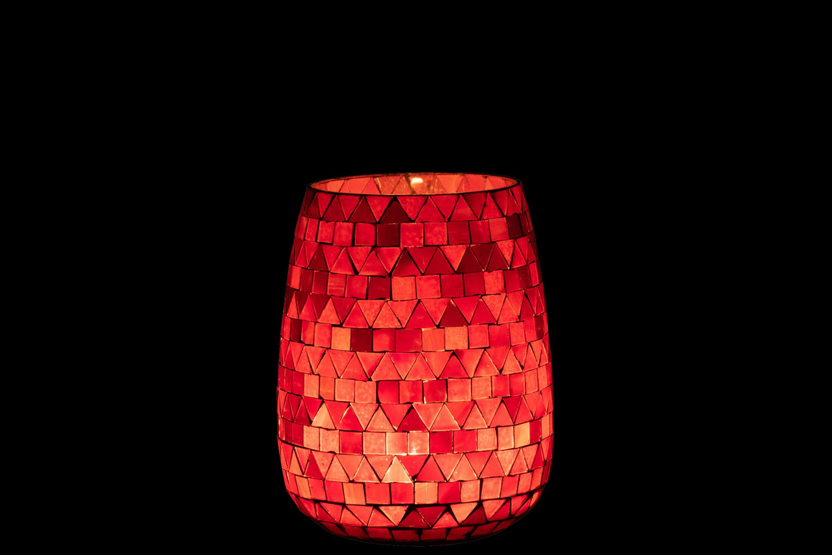 Windlicht Mozaiek Driehoek Glas Rood/Roze Medium