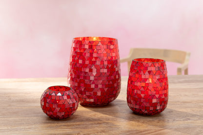 Windlicht Mozaiek Driehoek Glas Rood/Roze Medium