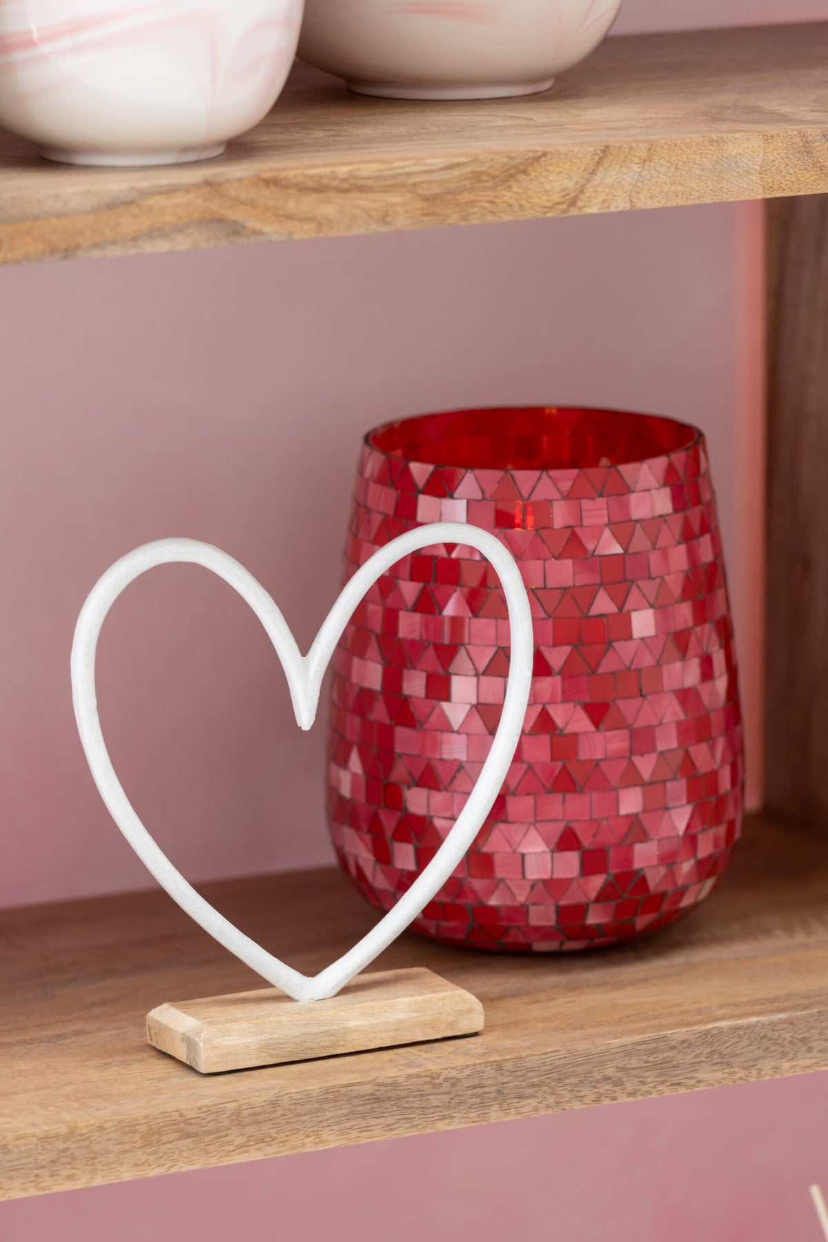 Windlicht Mozaiek Driehoek Glas Rood/Roze Medium