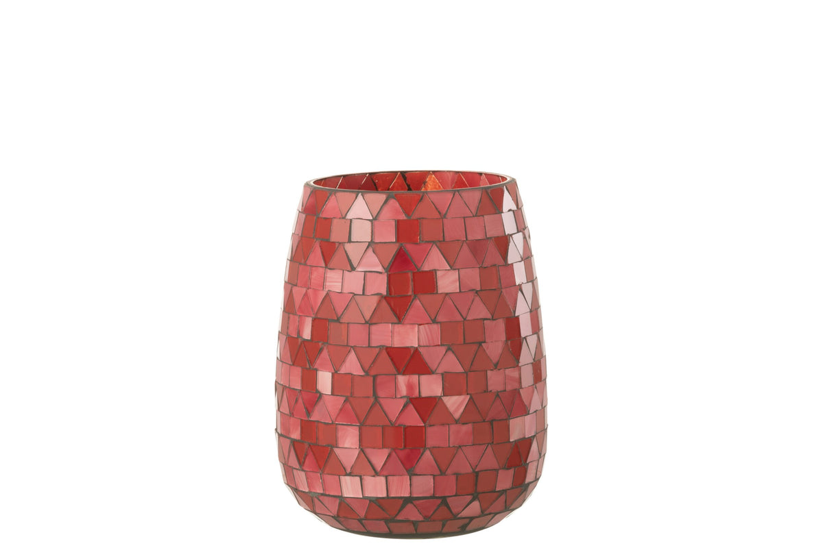 Windlicht Mozaiek Driehoek Glas Rood/Roze Medium