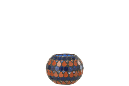 Teelicht Houder Mozaiek Druppel Glas Oranje/Blauw Small