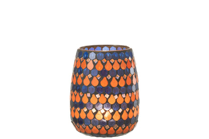 Windlicht Mozaiek Druppel Glas Oranje/Blauw Medium