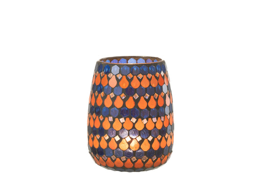 Windlicht Mozaiek Druppel Glas Oranje/Blauw Medium