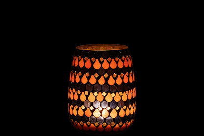 Windlicht Mozaiek Druppel Glas Oranje/Blauw Medium