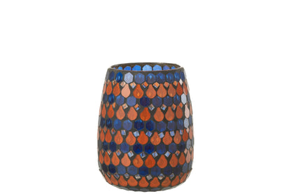 Windlicht Mozaiek Druppel Glas Oranje/Blauw Medium