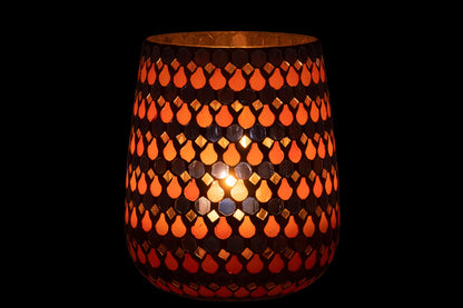 Windlicht Mozaiek Druppel Glas Oranje/Blauw Large